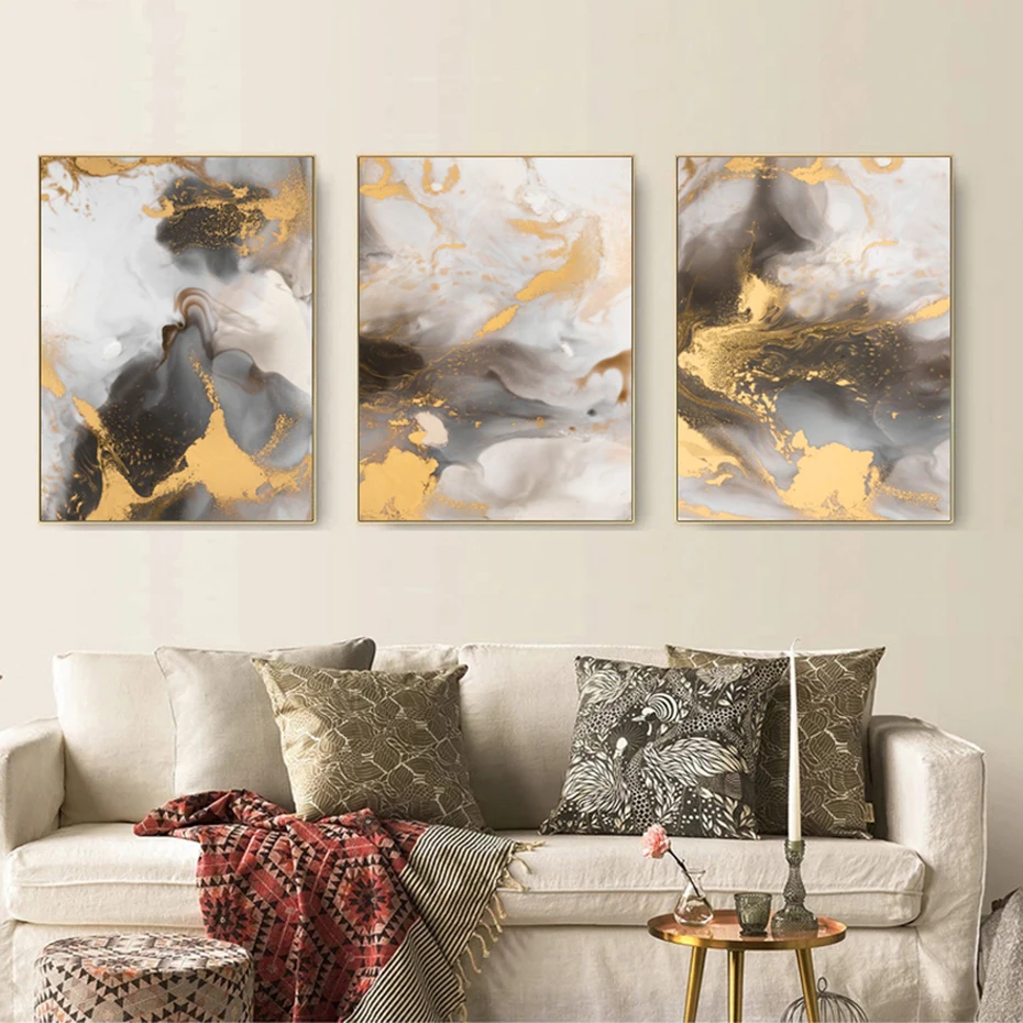 

Abstract Gold Background Mural Acrylic Liquid Texture Canvas Painting Wall Art Poster Print Pictures Living Room Home Decor