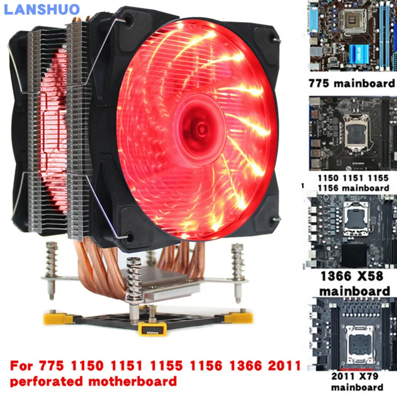 3/4PIN RGB светодиодный Процессор кулер 6-Heatpipe 12V(12 см); 2-вентилятор охлаждения радиатора для LGA 775 1150 1151 1155 1156X58 1366X79 2011 - Цвет лезвия: Red