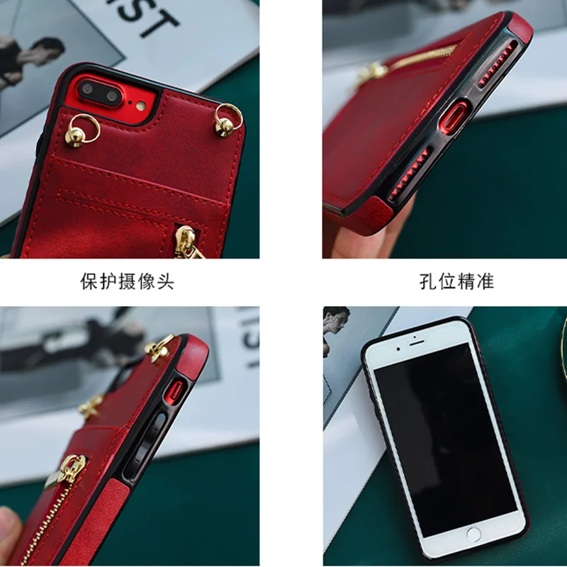 Кожаный чехол-кошелек на молнии для iphone 11 pro max XS MAX XR X 7 8 6 6s plus, роскошная сумка для телефона на плечо с цепочкой