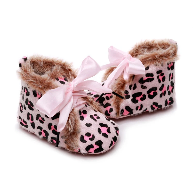 Детские ботинки из искусственной кожи зимние Нескользящие бархатные теплые ботиночки на мягкой подошве для новорожденных девочек и мальчиков, обувь на шнуровке с бантом для малышей