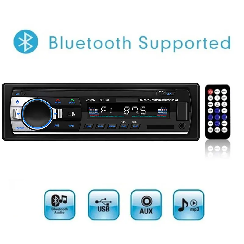 Vehemo AUX Bluetooth автомобильный Радио Fm Автомобильный MP3-плеер Универсальная гарнитура USB Поддержка карт памяти SD через USB