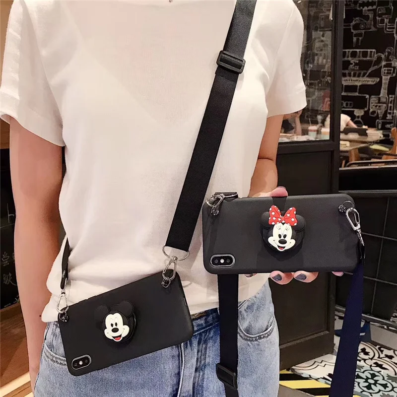 For Xiaomi Redmi note 8 pro 7 6 8T 7A 8A 3D Minnie Cartoon Silicone Phone Case mi 10 cc9 cc9e 9 Neck Lanyard Bracket |