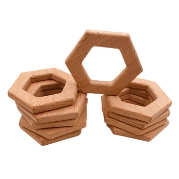 

DIY Cartoon Creative Hexagon Natural Beech Wooden teether Pacifier Chain Safety Certification Woode Baby Teether Toy for Newborn