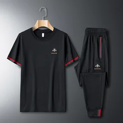Combinaison de Sport pour hommes, nouvelle collection été automne, vêtements à manches courtes, broderie ample, ensemble de loisirs, survêtement deux pièces, pantalon de Sport 