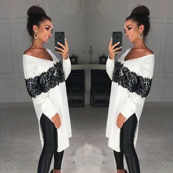 

Womens Long Sleeve Winter Casual Top Dress Ladies Split Jumper Female Dresses