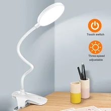 Светодиодный настольный светильник для учебы, чтения, сенсорного переключателя, 3 режима, 7000 K, защита глаз, диммер, перезаряжаемый через USB, настольная лампа с зажимом