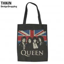 THIKIN, сумка-тоут с принтом «queen Band», Женская многоразовая двухсторонняя сумка для покупок, сумка через плечо, складная Холщовая Сумка для покупок