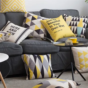

Nordic Simple Style Yellow Striped Geometric Printed Cushion Cover Home Decorative Sofa Coffee Car Chair Throw Pillow Case