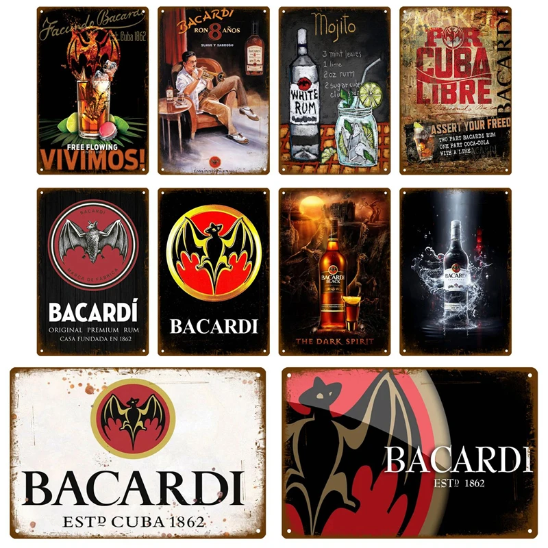 Bacardi виски металлический знак плакат Винтаж Ретро жестяной доска Металл Декор
