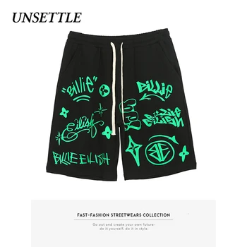 

UNSETTLE 2020SS Summer Men/Women shorts Harajuku Terry cotton Print hip hop mens casual shorts streetwear designer overalls