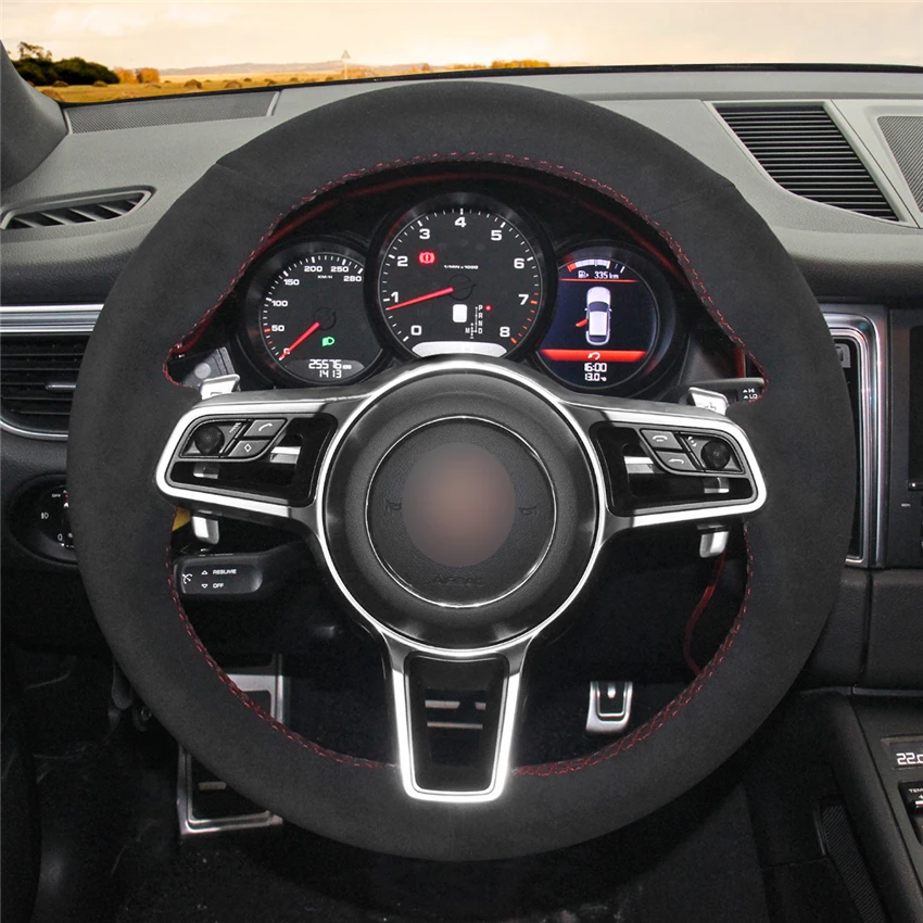 LQTENLEO черная замша чехол рулевого колеса автомобиля для Porsche Macan Cayenne