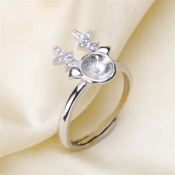 

DIY Pearl Accessories S925 Silver Plated Adjustable Fine Pearl Ring Setting Blank Bar Settings Cameo Base
