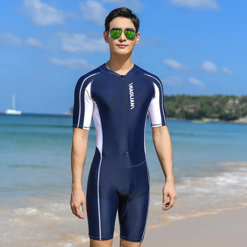 Men UV-proof Sunscreen One-piece Swimwear Short Sleeve Long Sleeve Jump  Suit Swimsuit Beach Clothes Five points Pants Long Pants