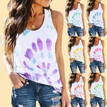 

New Summer 2020 5XL Plus Size Women Tank Tops Casual Sleeveless Tie-dye print Top Fashion Large Size Women Streetwear Shirt Sexy