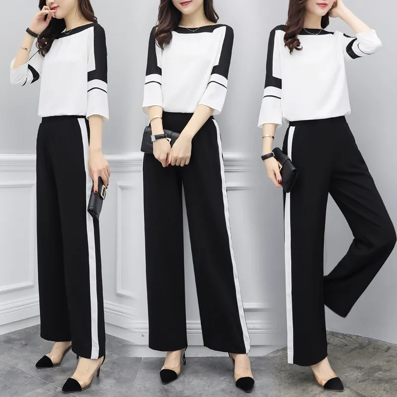 

2019 New Style WOMEN'S Dress Spring Clothing Two-Piece Pants Chiffon Tops Trousers Loose Pants Casual Fashion WOMEN'S Suit Debut