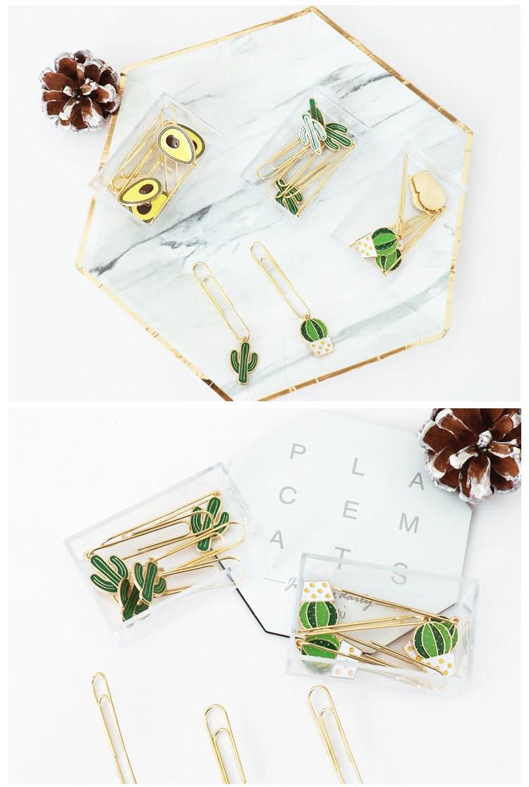 Creative 50mm Avocado, Cactus Paper Clips Metal Paper Clip Bookmark Stationery Escolar Papelaria Drop Shipping