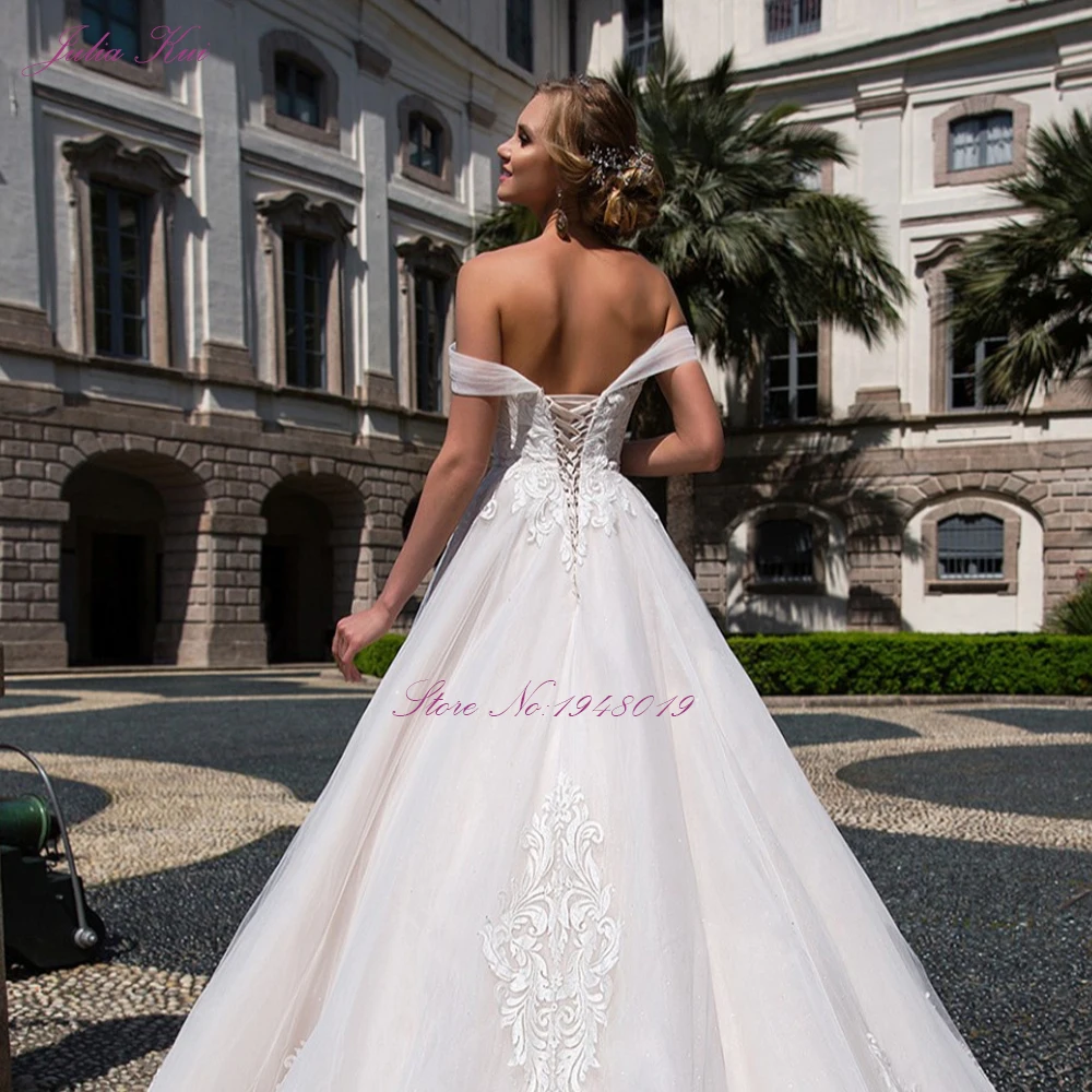 Julia Kui Off The Shoulder A Line Wedding Dress With Elegant Lace Of Court Train