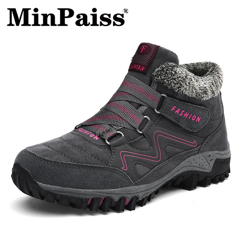 

Leather Men Boots Winter with Fur Warm Snow Boots Men Winter Work Casual Shoes Sneakers High Top Rubber Ankle Boots Size35-45