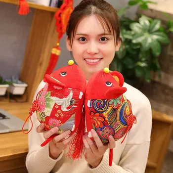 

2020 Year Of The Fat Rat Mascot Plush Toy Red Chinese Knot Flower Lying Mouse Pendant Hanging Deacoration New Year Gift For Kids