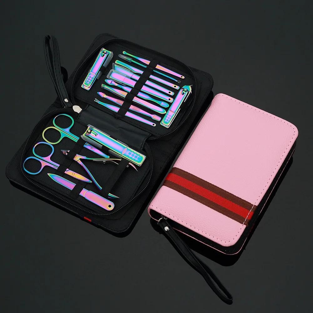 

16 IN 1 Stainless Steel Pedicure Kit Nail Clipper Set Nail Scissors Beauty Nail Tool Manicure Sickle Pusher Nail Care with Case
