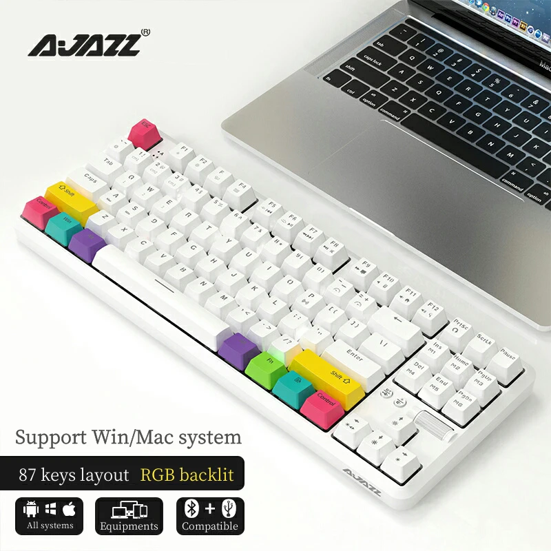 Ajazz K870t 87 ключ USB Bluetooth Беспроводная механическая клавиатура RGB Двойной режим