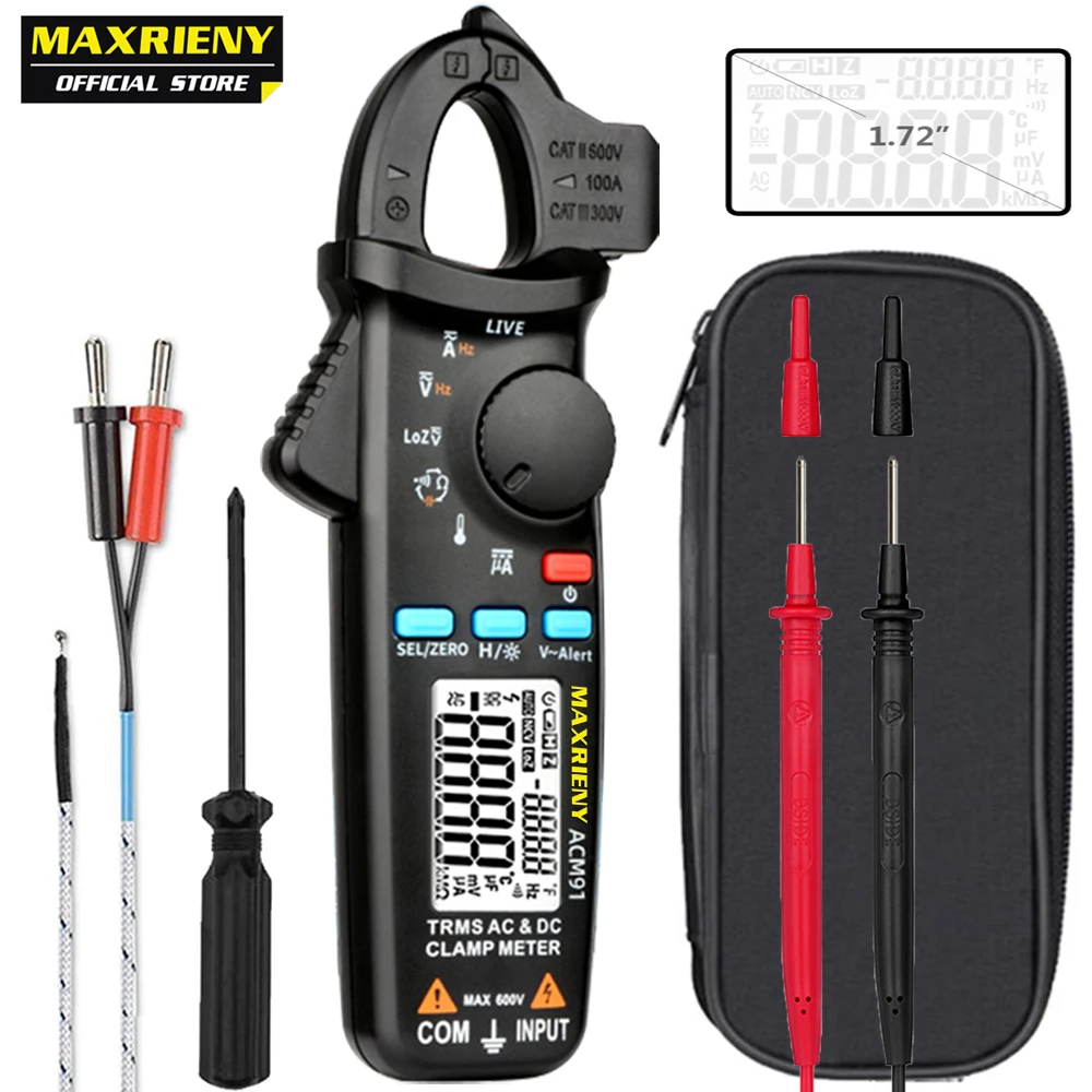 ACM91 AC//DC Car Digital Clamp Meter Auto-Range NCV Temp Low Current T-RMS Set US