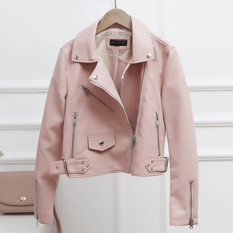 2019 мотоциклетная куртка из искусственной кожи женское тонкое короткое пальто