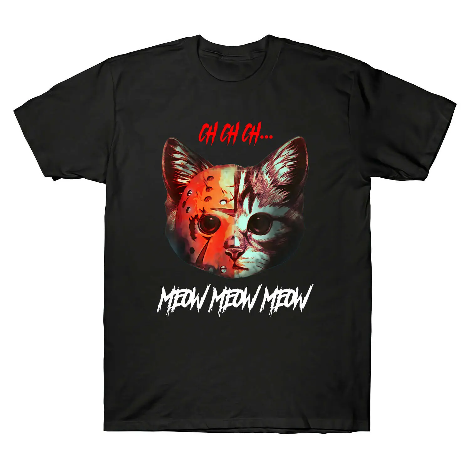 Мужская футболка Jason Vorhees Cat Ch Meow для Хэллоуина | одежда
