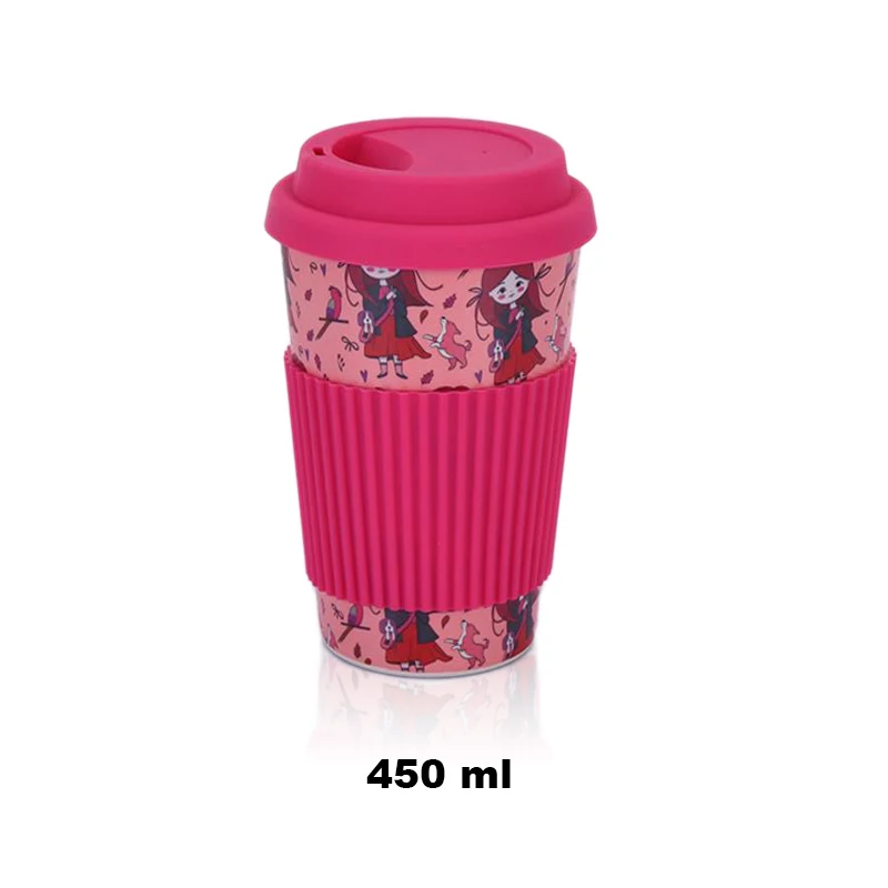 Многоразовая кофейная чашка Бамбуковое волокно Чайная чашка Здоровый напиток Кружка воды Многофункциональная с крышкой Нескользя - Цвет: rose red 450ml