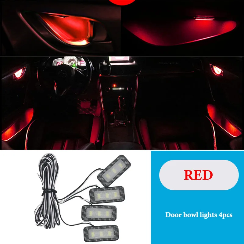 Red Style B 4 шт. светодиодный окружающей среды Светильник Автомобиля внутренняя чаша светильник межкомнатных дверей подлокотник светильник s дверные ручки светильник s поручень светильник s декоративная лампа автомобильный светильник - Испускаемый цвет: Red Style B