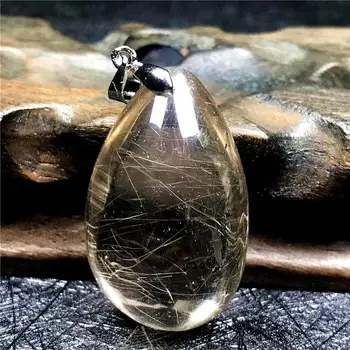 

Natural Gold Hair Rutilated Necklace Pendant For Woman Lady Man 35x21x16mm Beads Gemstone Silver Crystal Fashion Jewelry AAAAA