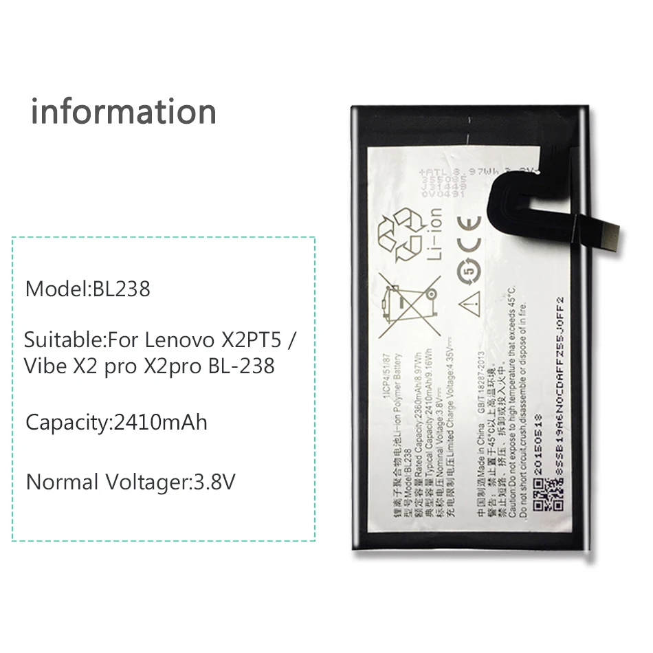Сменный аккумулятор BL238 на 2410 мАч для Lenovo Vibe X2pro X2 pro X2PT5 BL 238 с трековым