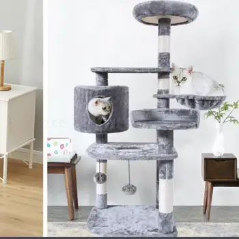 

Cat Climbing Frame, Sisal Small Cat Scratch Column, Cat Tree, Cat Hole, Export, Cat Jumping Platform, Solid Wood, Four