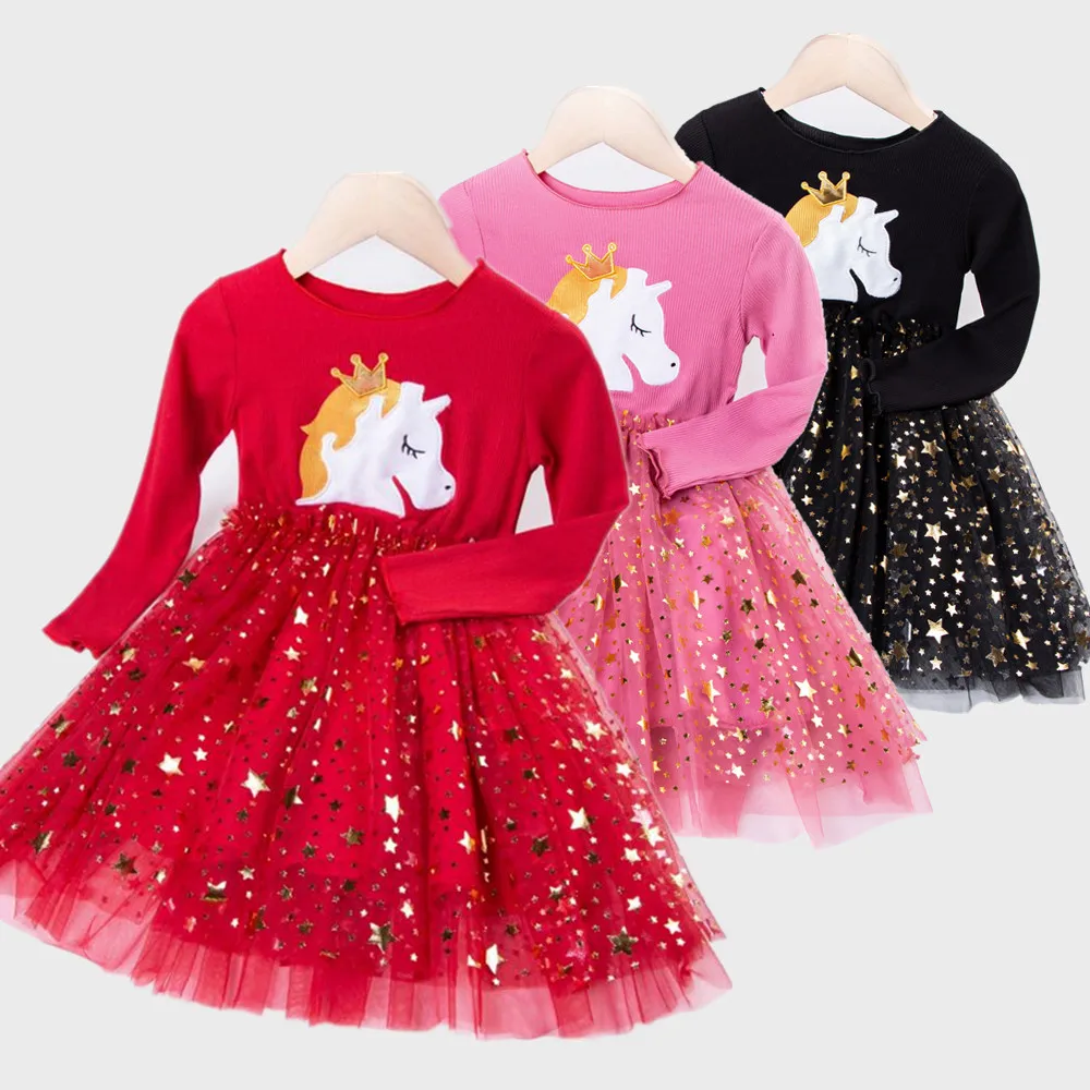 Children Fancy Unicorn Dress Princess Birthday Costume Girls Christmas Carnival Dresses Cosplay Clothing