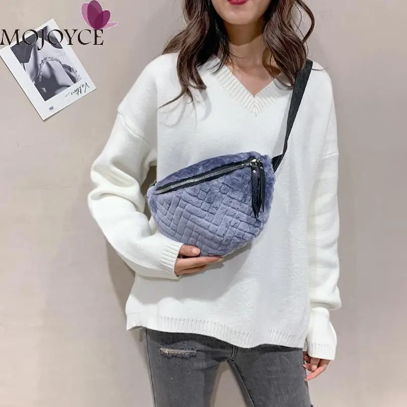 Women Plush Chest Bag Female Solid Color Fanny Waist Belt Pack Fashion Casual Shoulder Crossbody Bag