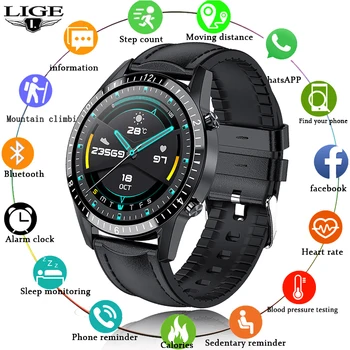 

LIGE New Men Smart Watch Heart Rate Blood Oxygen Monitoring Call Answering Message Reminder Sports Waterproof Smartwatch for Man