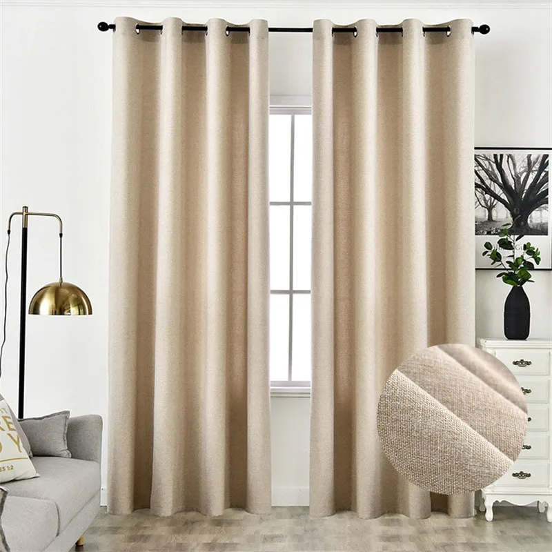 Beige window blackout curtain thickened cotton linen 65shading cutains