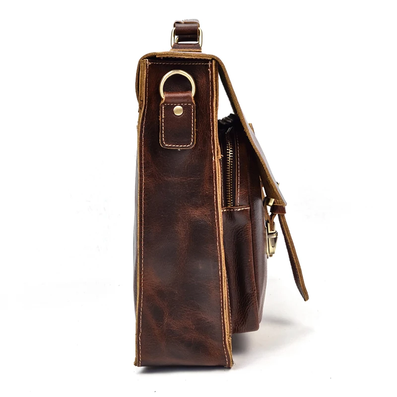 Dark Brown Unisex Large Leather Travel Laptop Bags Briefcase