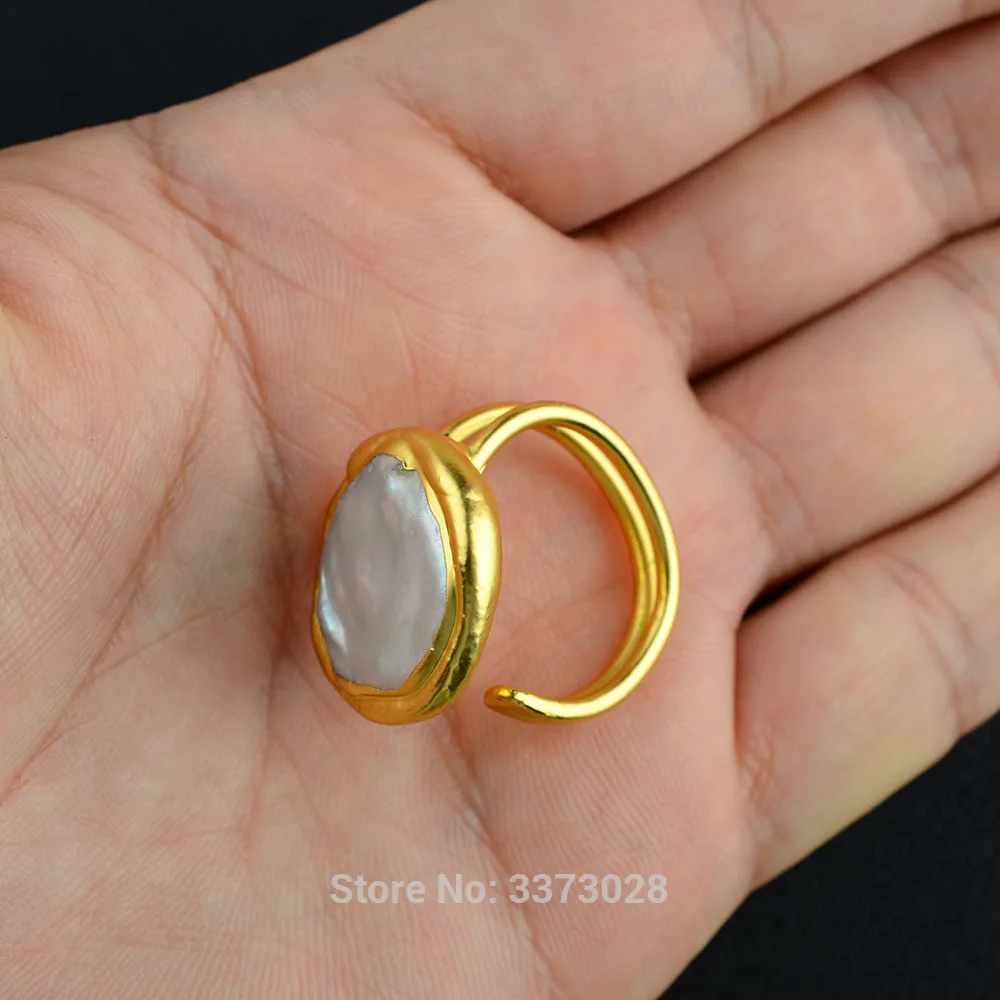 1PCS Gold Plated White Keshi Pearl Ring