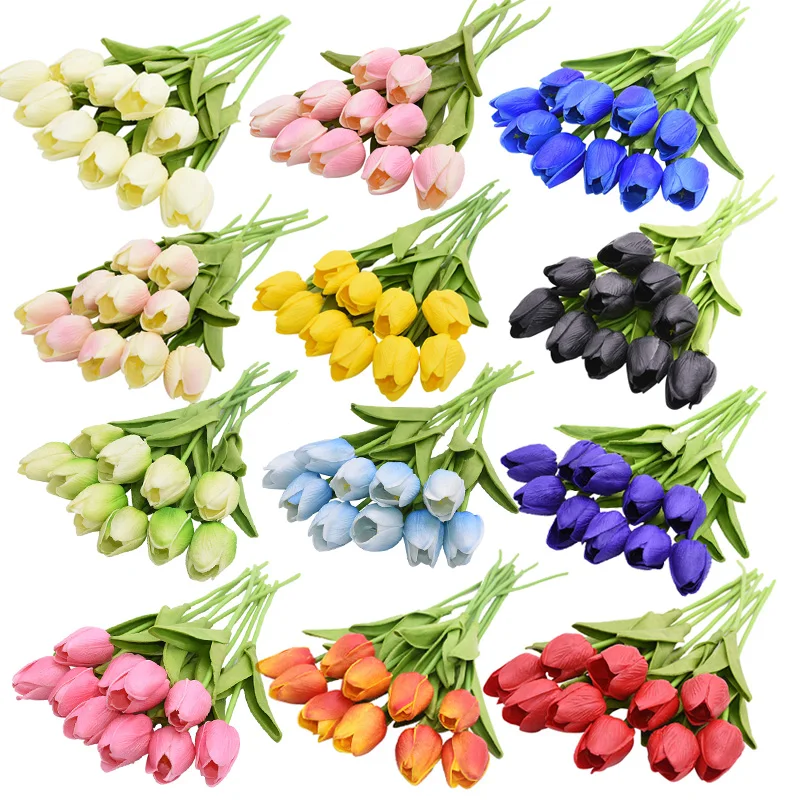 

10/30pcs Artificial Flowers PU Tulip Bouquet Fake Flower For Wedding Bridal Bouquet Birthday Party Decoratio Home Favor Supplies