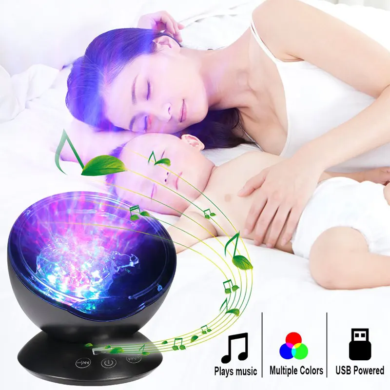 Ocean Wave Starry Sky LED Projector Night Light With USB 7 Color Baby Sleep Night Light