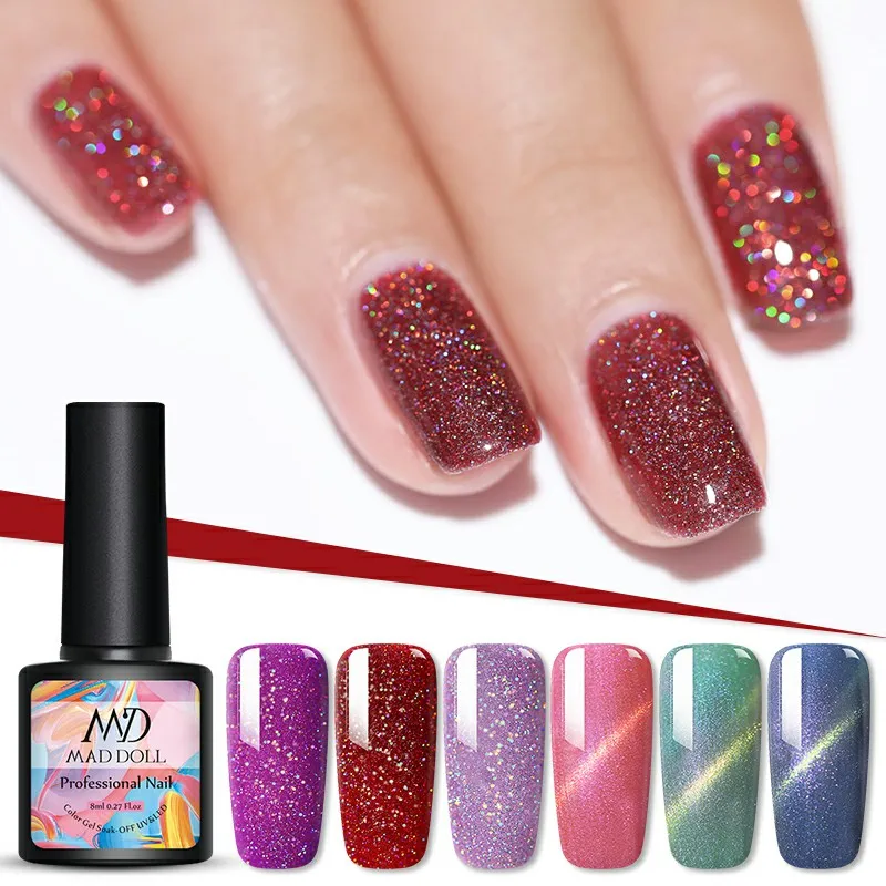 

MD MAD DOLL Nail Gel Holographic Laser Colorful Soak Off UV Gel Varnish Shimmer Nail Art DIY Design Gel Polish Varnish