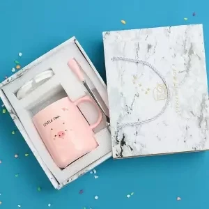 Кружка чашка Корейская керамическая чашка с крышкой с ложкой Кружка для офиса чашка для кофе с молоком чашка для завтрака - Цвет: 380ML gift box