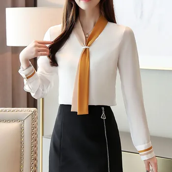 

Blouse Women Chiffion Korean Janpan 2020 Spring Summer Office Lady Work Tops Shirts Long Sleeve Slim Female Blouses Shirts