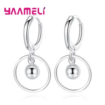 

Flexible 925 Silver Leverback Huggie Earring Lovely Round Circle and Metal Bead Dangle Drop Pendientes Woman's Fashion Jewelry