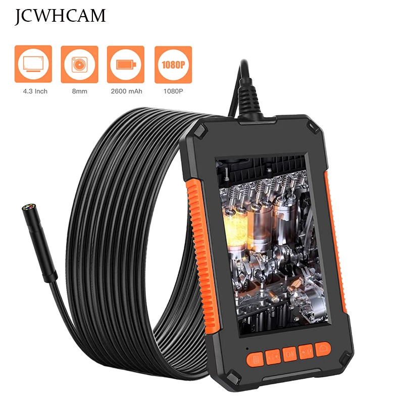 Cámara endoscópica de 1080P, endoscopio de inspección Industrial con pantalla LCD de 4,3 pulgadas, Cable semirrígido, lente de 8mm, resistente al agua, tarjeta TF