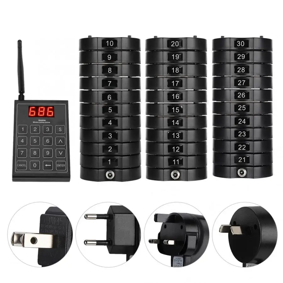 Calling Pagers System Restaurant Wireless Queuing Buzzer with 30pcs Coaster and A Keypad 100-240V new | Компьютеры и офис