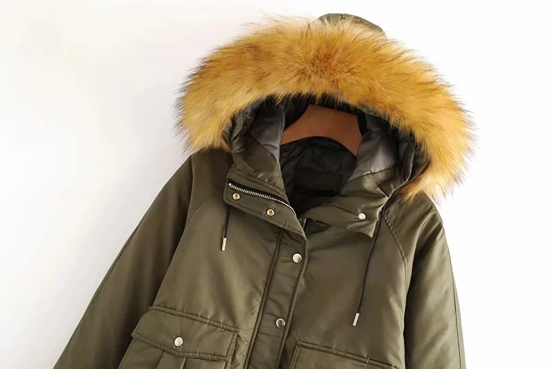 Увядшая Зимняя парка пальто для женщин Англия high street винтажная армейская зеленая прямая Толстая теплая с капюшоном Большие накладные карманы пальто для женщин