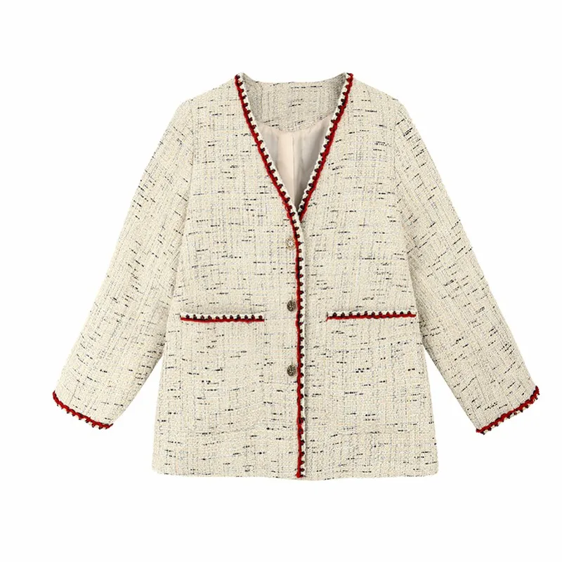 Beige Модный Дизайнерский Костюм осенние женские твидовые куртки пальто изящные женские с длинным рукавом однобортные Свободные пиджаки - Color: Beige