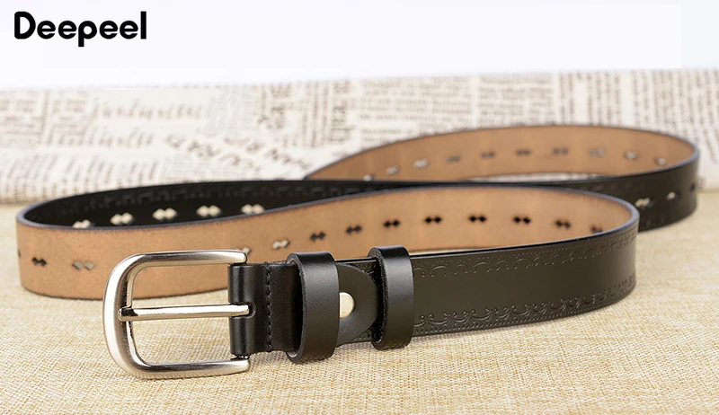 Deepeel 1pc 2.8*105-120cm Second-layer Leather Hollow Ladies Belt Fashion Wild Jeans Decorative Pants Leather Belt YB327